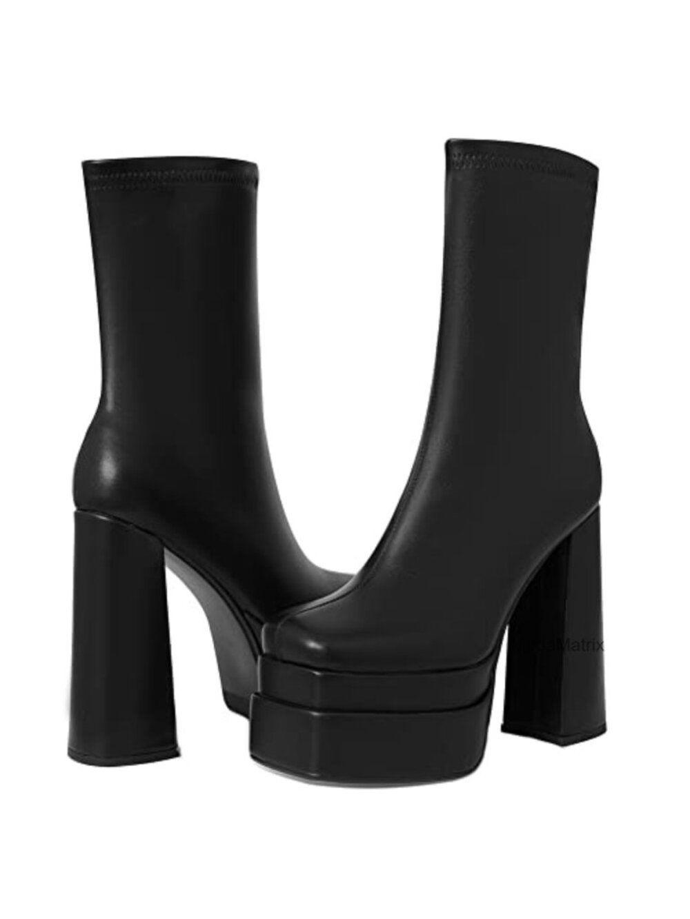 Platform Knee High Stretch Boots Chunky High Heels Square Toe Side Zip